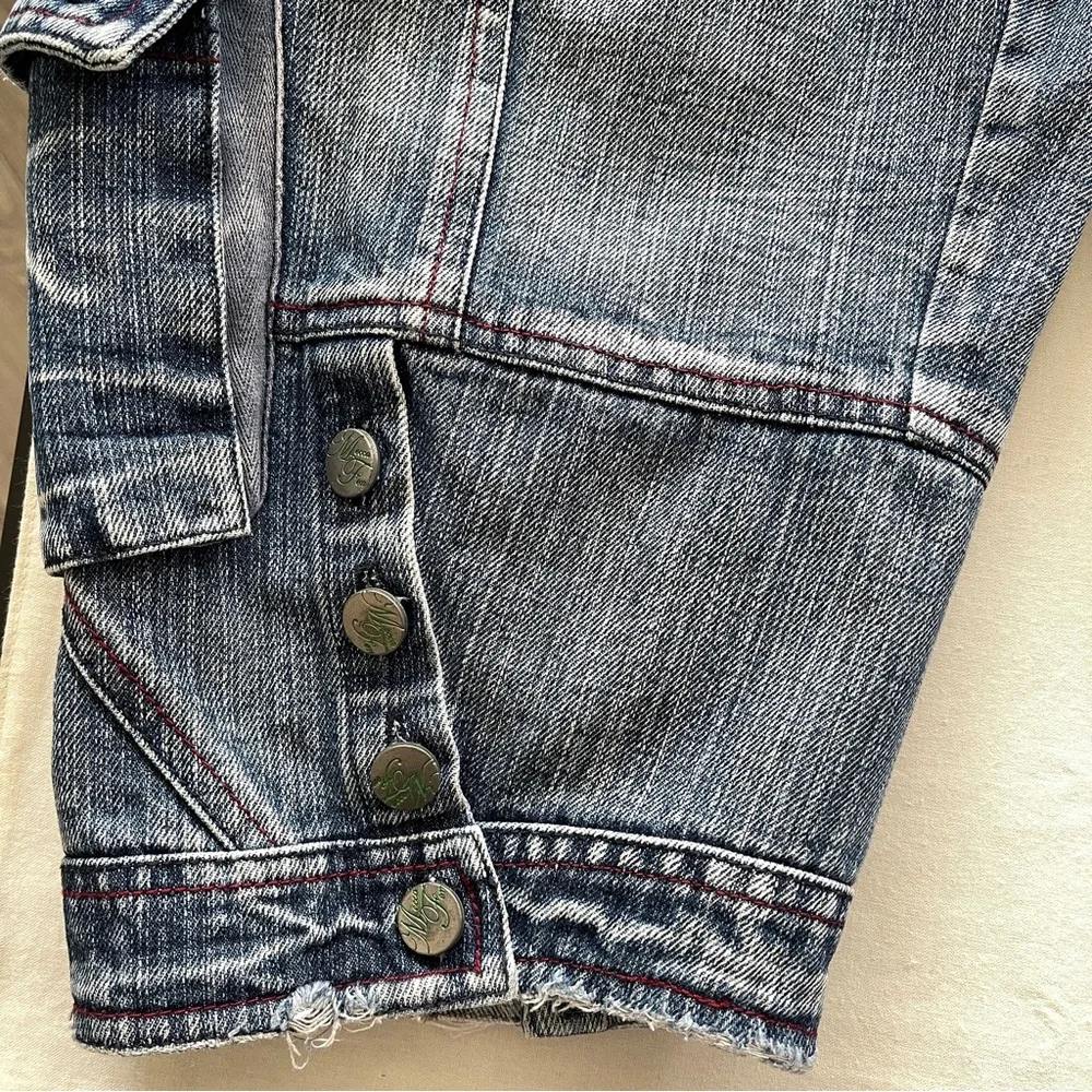 Blue Midi Denim Embroidery Pants Size: 28 - Picture 4 of 15